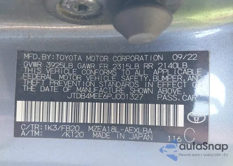 2023 Toyota Corolla Le z USA, uszkodzony, nr VIN JTDB4MEE6PJ001327